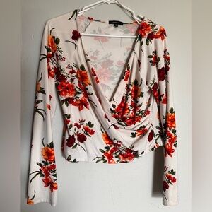 Ambiance Floral Drape Blouse - Red and Orange